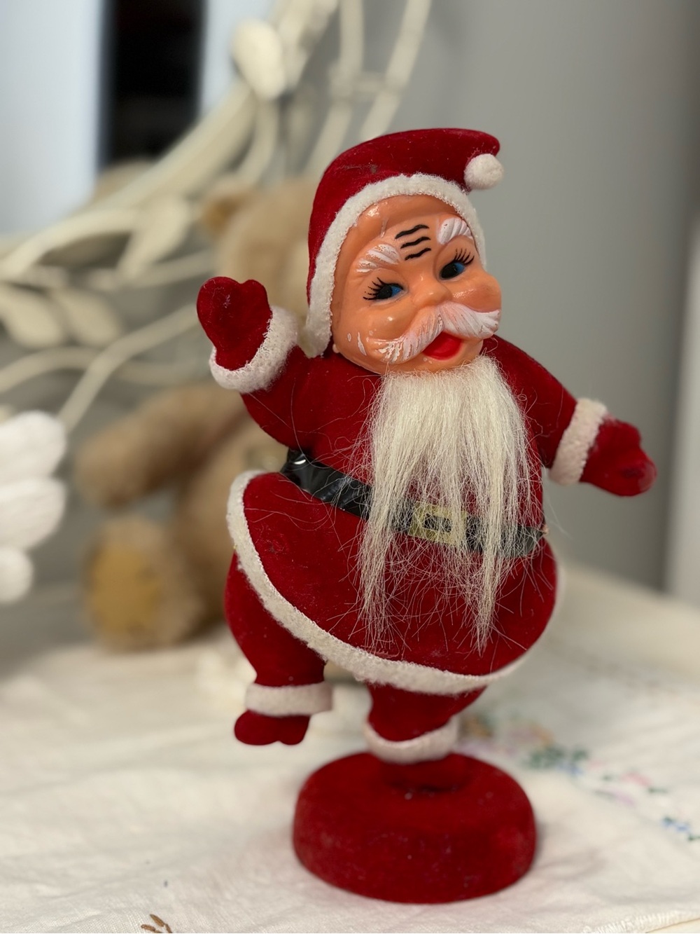 Vintage Red flocked Santa Christmas Decoration
